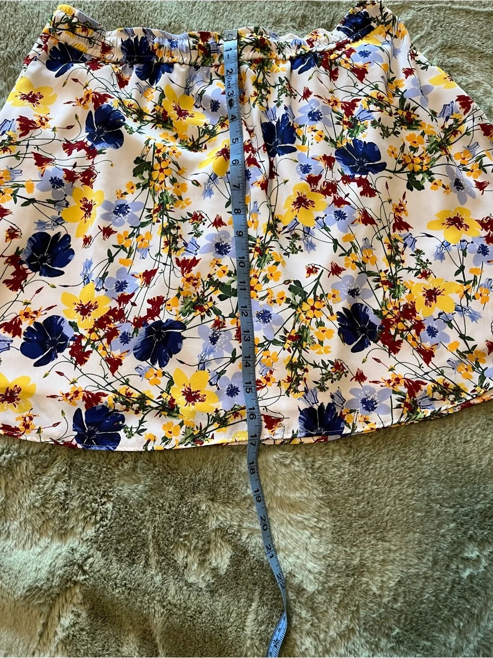 Banana Republic Floral Smocked Mini Skirt - Pockets Cream, Blue & Yellow
